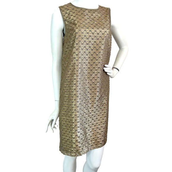 Erin Featherston Gold Sheath Dress Size 4 Small Metallic Circle Sleeveless NEW - Picture 7 of 9